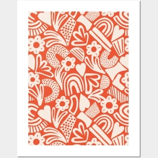 Tween spirit abstract flowers and rainbows in coral Posters and Art